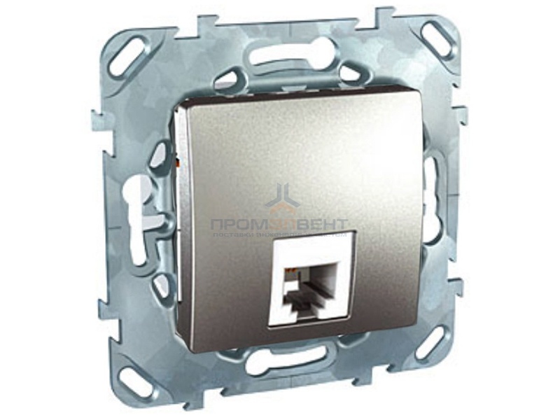 Телефонная розетка  1хRJ12 (6 контактов)  SE Unica Top, алюминий