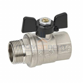 Кран шаровой полнопроходной Bugatti Oregon 307 - 1"1/4 (НР/ВР, PN25, ручка-бабочка черная)