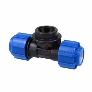 Тройник с переходом на внутреннюю резьбу Политэк - 20 x 1/2" (винтовой, для труб ПНД)