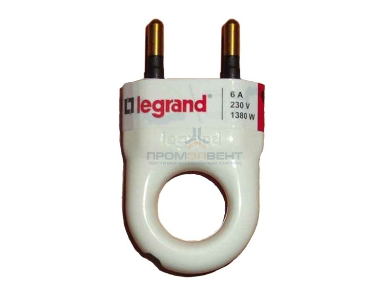 Вилка Legrand без заземления 6А с кольцом белая